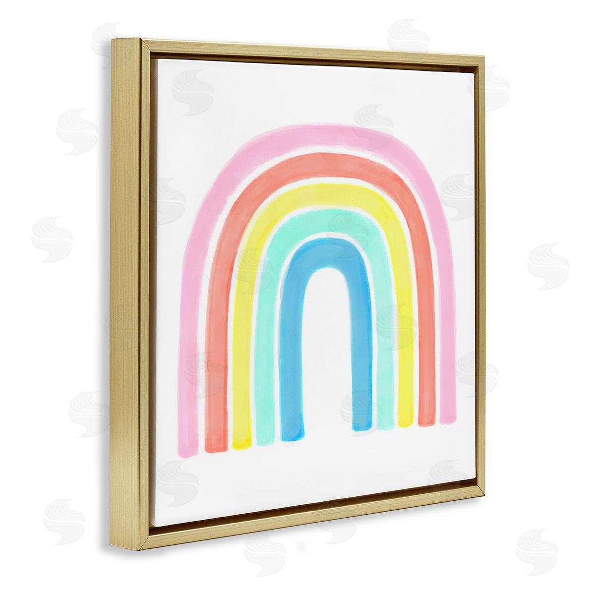 Reesa Qualia Traditional Pastel Arch Rainbow Children's Striped Pattern Gold Floating Frame Canvas Wall Art Print