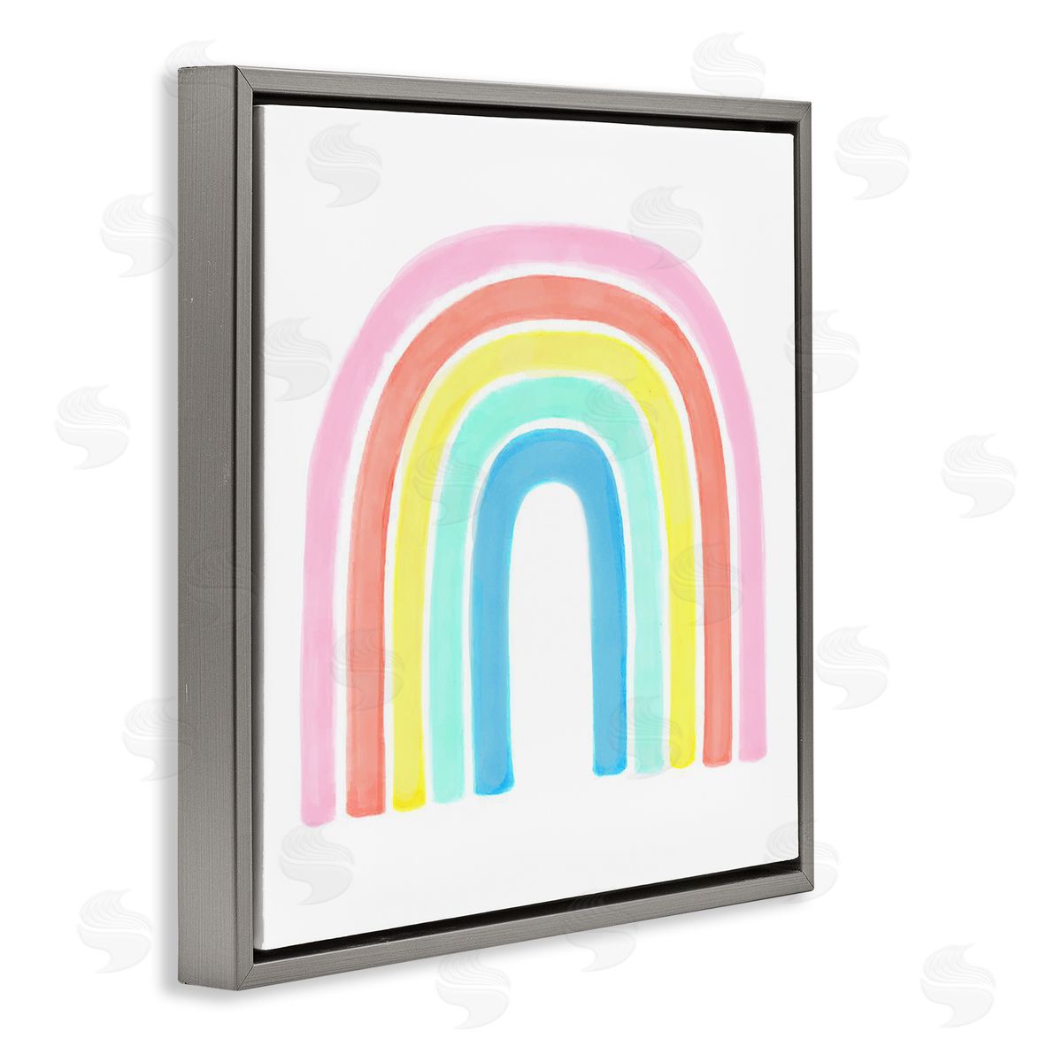 Reesa Qualia Traditional Pastel Arch Rainbow Children's Striped Pattern Gray Floating Frame Canvas Wall Art Print