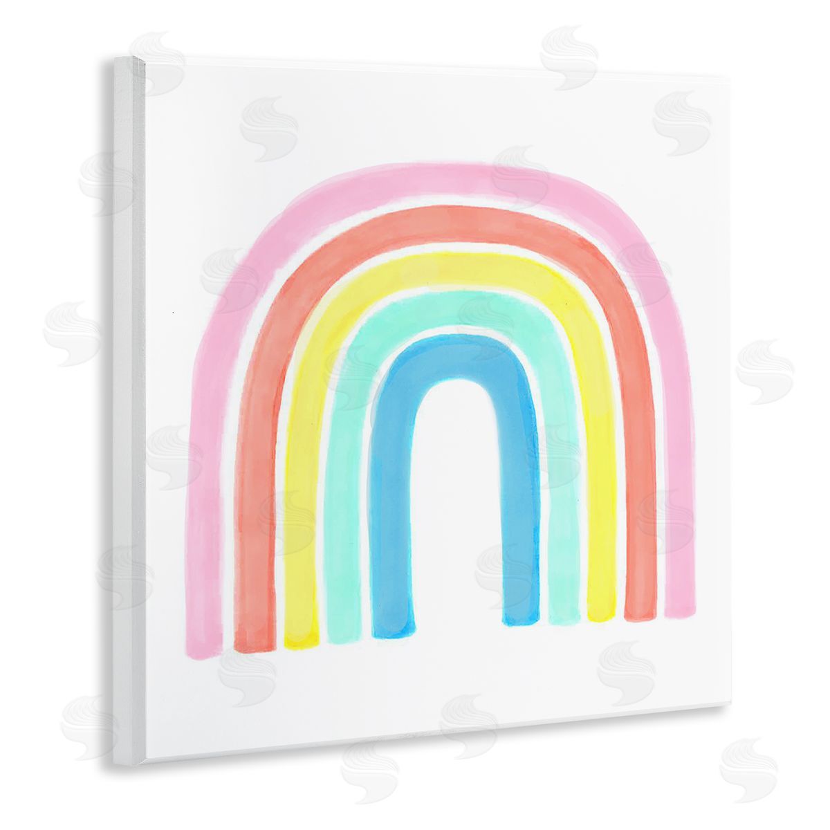 Reesa Qualia Traditional Pastel Arch Rainbow Children's Striped Pattern Wooden Wall Plaque Art Print
