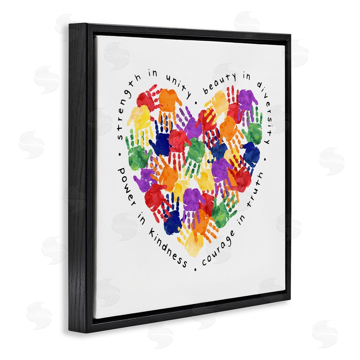 Strength In Unity Handprint Heart Black Floating Frame Canvas Wall Art, Home Decor by Erica Billups