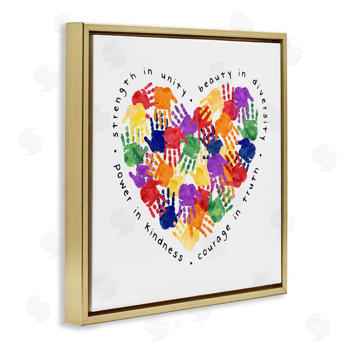 Strength In Unity Handprint Heart Gold Floating Frame Canvas Wall Art, Home Decor by Erica Billups