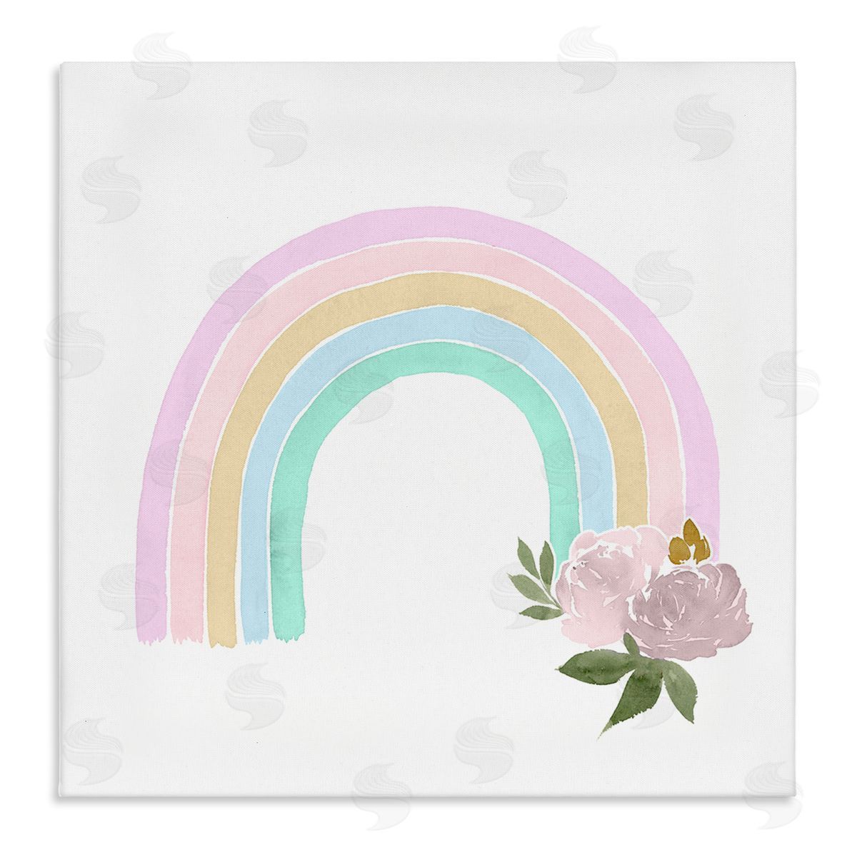 Lucille Price Children's Pastel Rainbow Arch Pink Rose Blossoms Stretched Canvas Wall Art Print