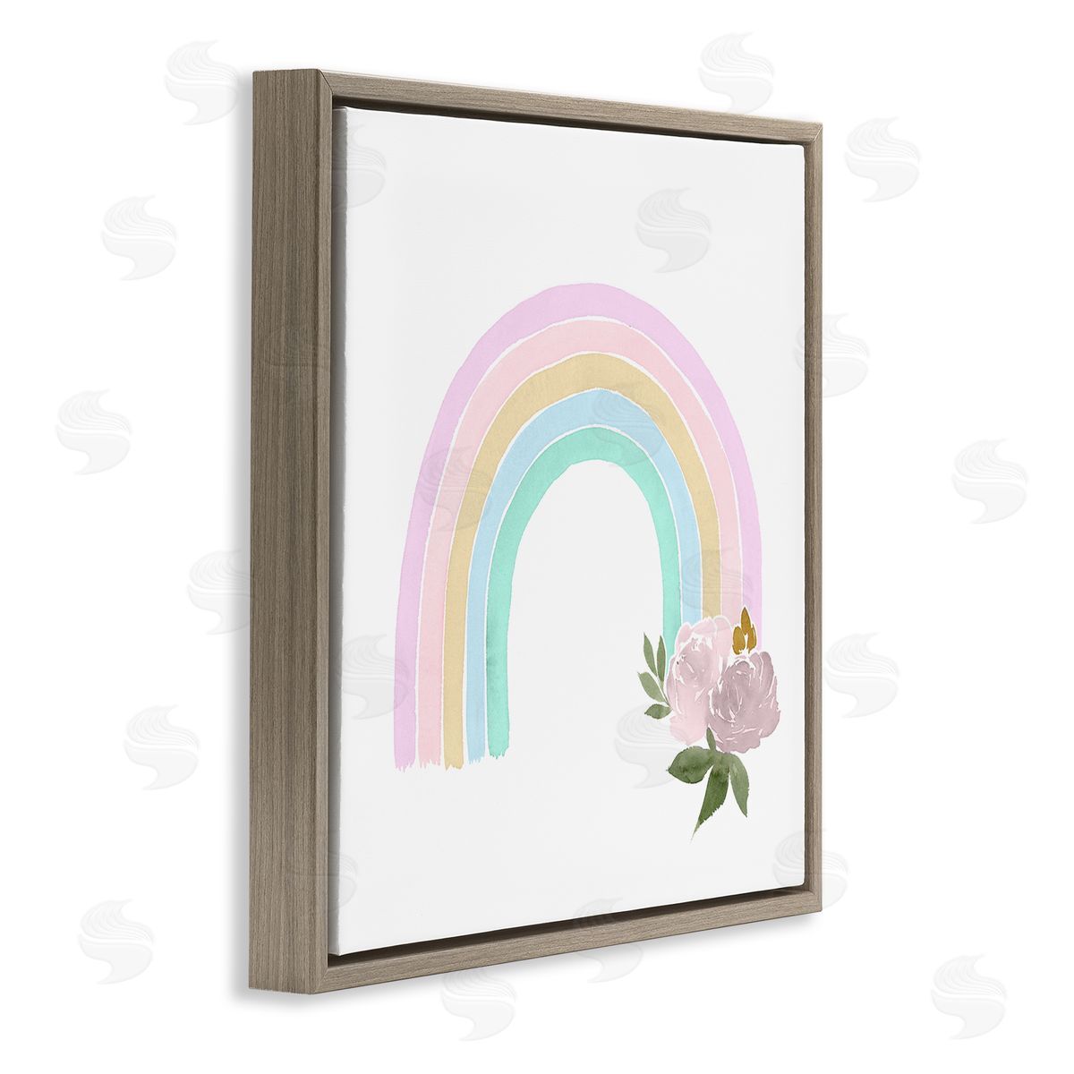 Lucille Price Children's Pastel Rainbow Arch Pink Rose Blossoms Brown Floating Frame Canvas Wall Art Print