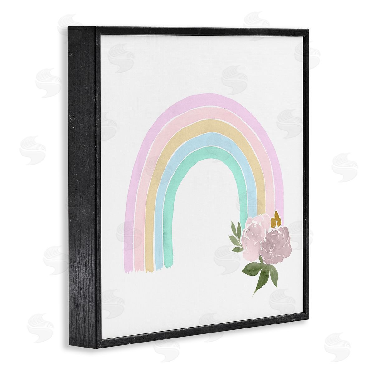Lucille Price Children's Pastel Rainbow Arch Pink Rose Blossoms Black Framed Glicee Wall Art Print
