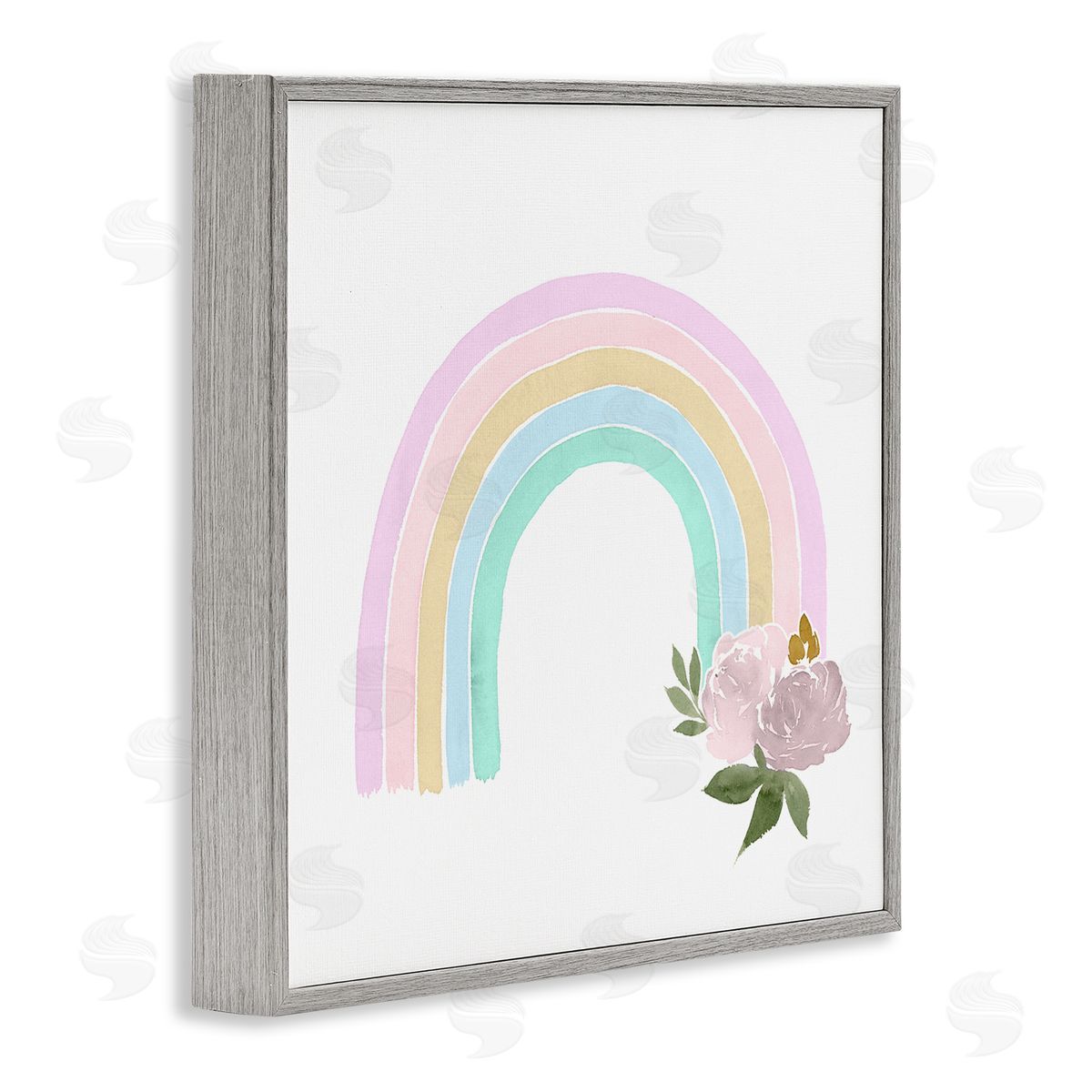 Lucille Price Children's Pastel Rainbow Arch Pink Rose Blossoms Gray Framed Glicee Wall Art Print