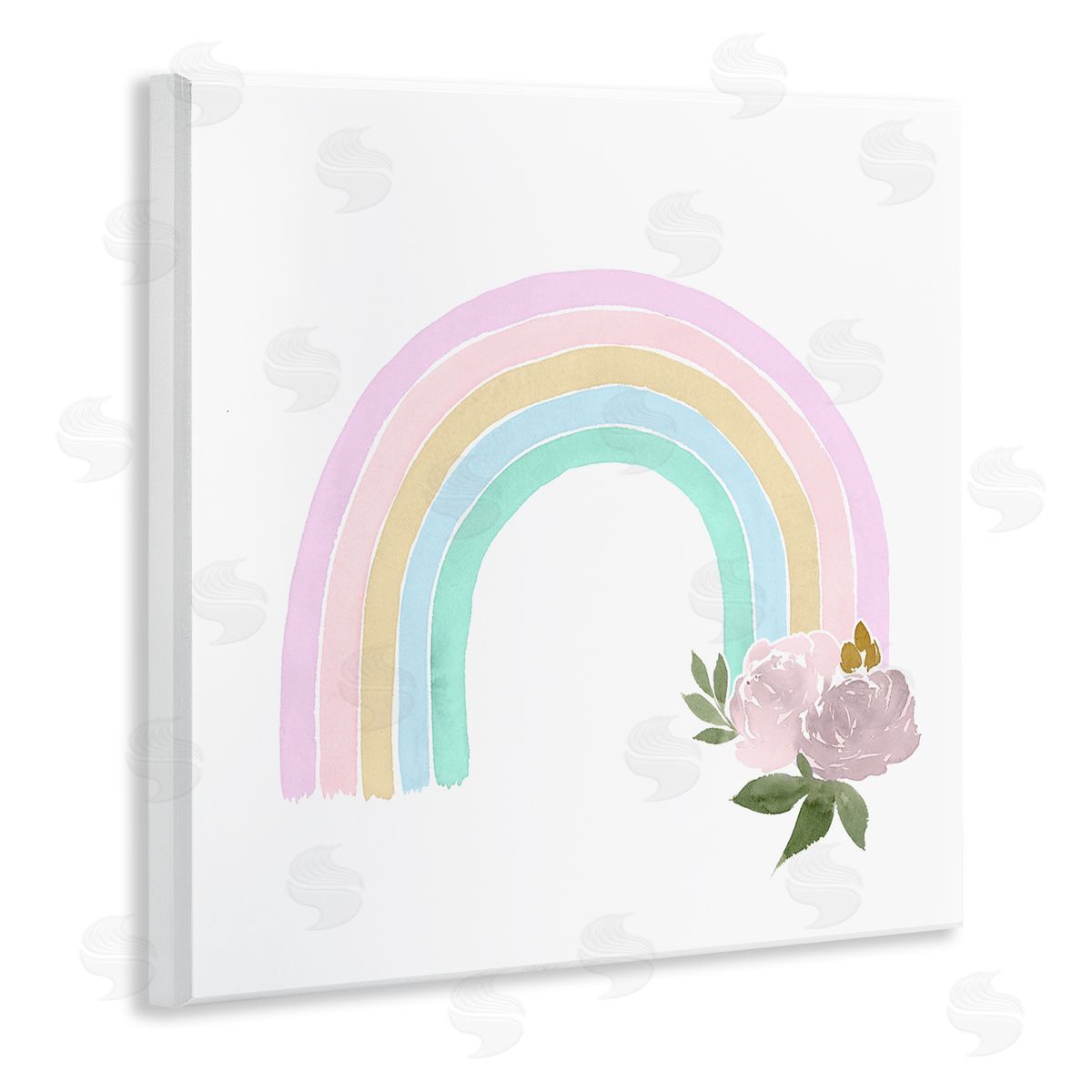 Lucille Price Children's Pastel Rainbow Arch Pink Rose Blossoms Wooden Wall Plaque Art Print