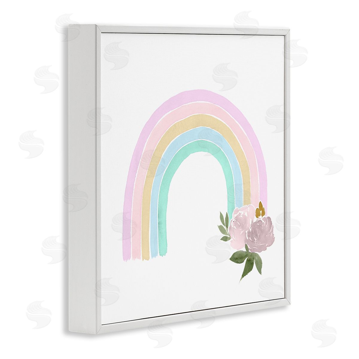 Lucille Price Children's Pastel Rainbow Arch Pink Rose Blossoms White Framed Glicee Wall Art Print