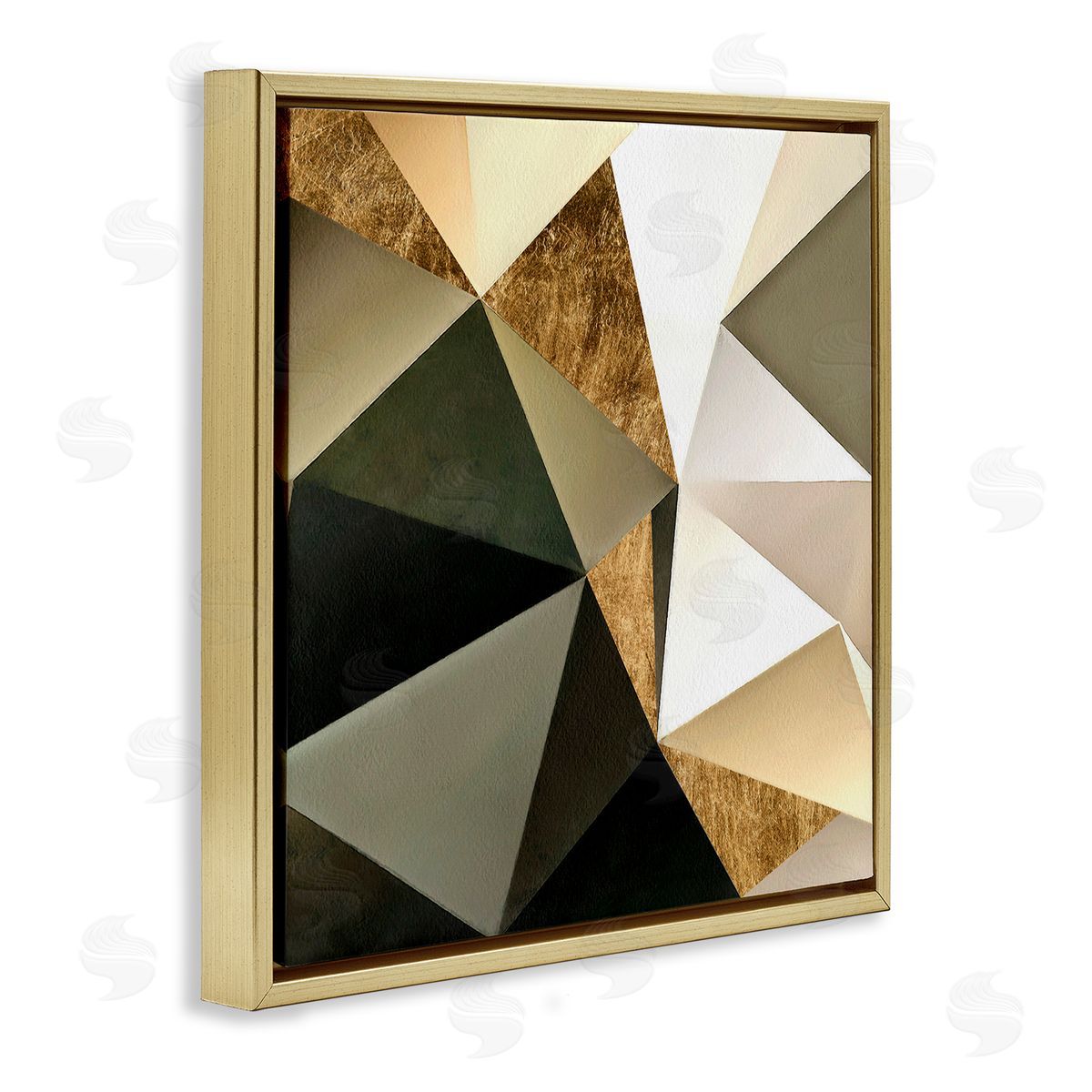 Alonzo Saunders Modern Geometric Triangle Collage Bold Abstract Shapes Gold Floating Frame Canvas Wall Art Print