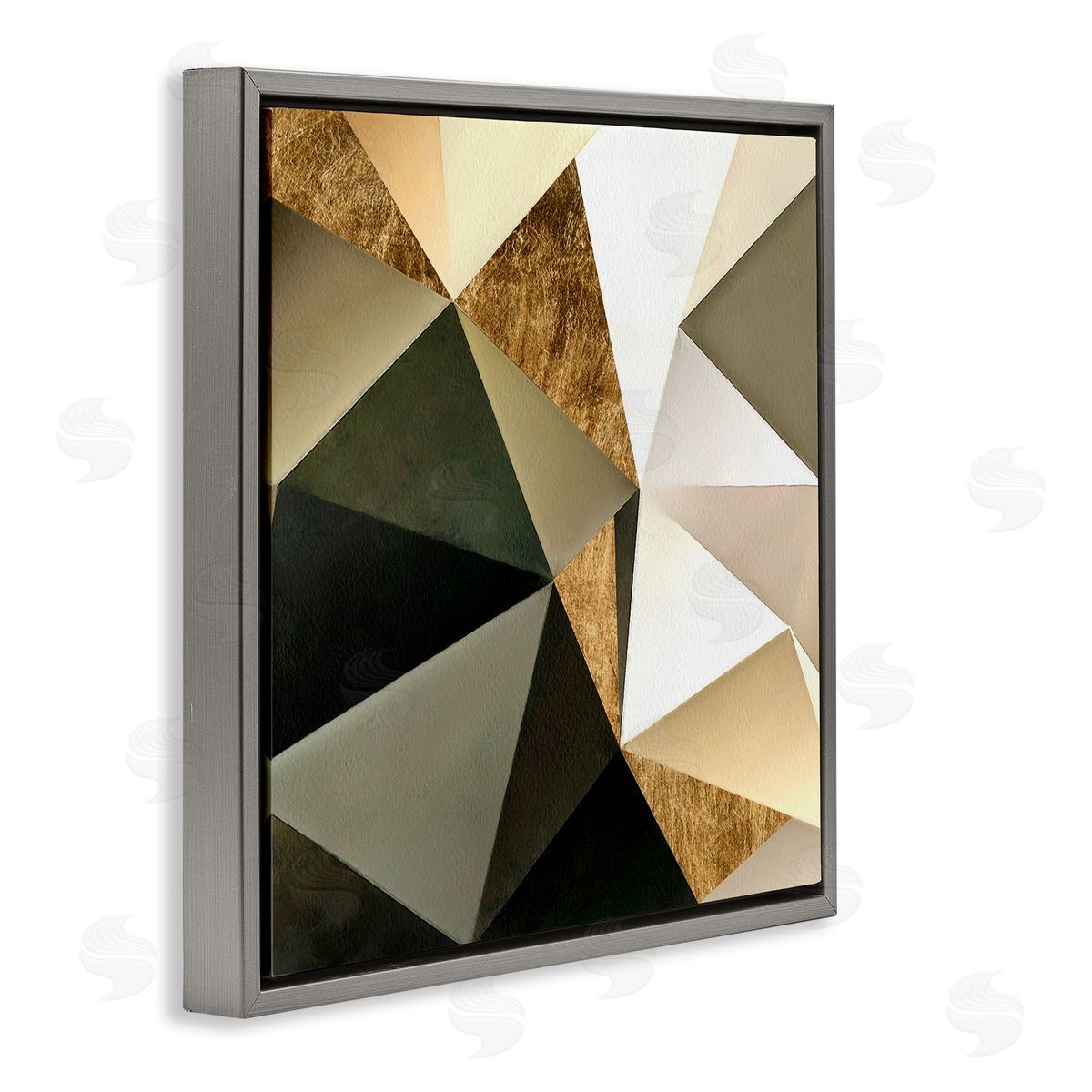 Alonzo Saunders Modern Geometric Triangle Collage Bold Abstract Shapes Gray Floating Frame Canvas Wall Art Print