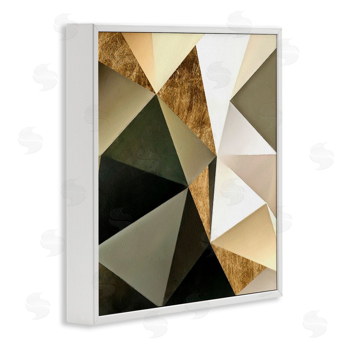 Alonzo Saunders Modern Geometric Triangle Collage Bold Abstract Shapes White Framed Glicee Wall Art Print
