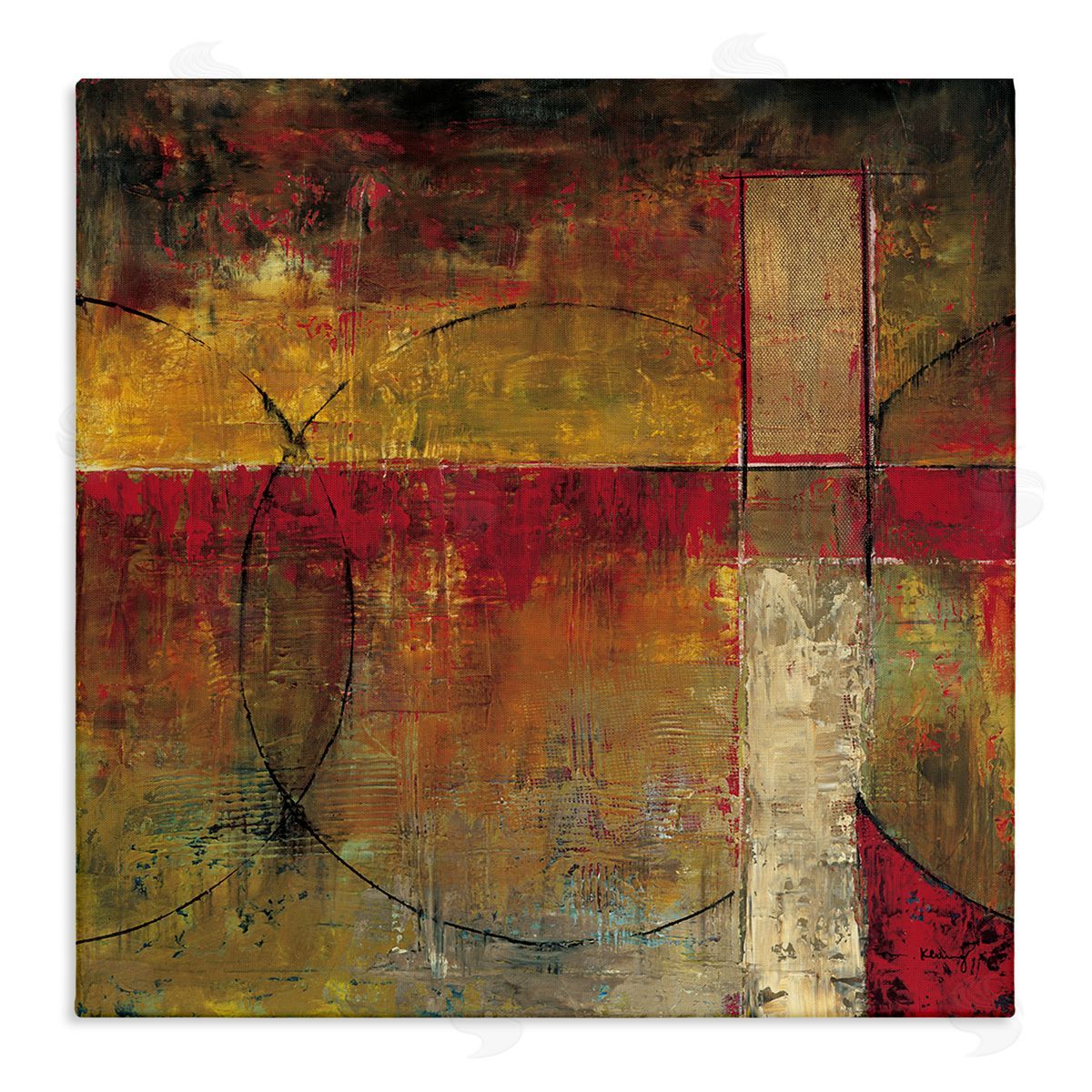 Mike Klung Warm Tone Abstract Shape Composition Red Brown Painting Stretched Canvas Wall Art Print