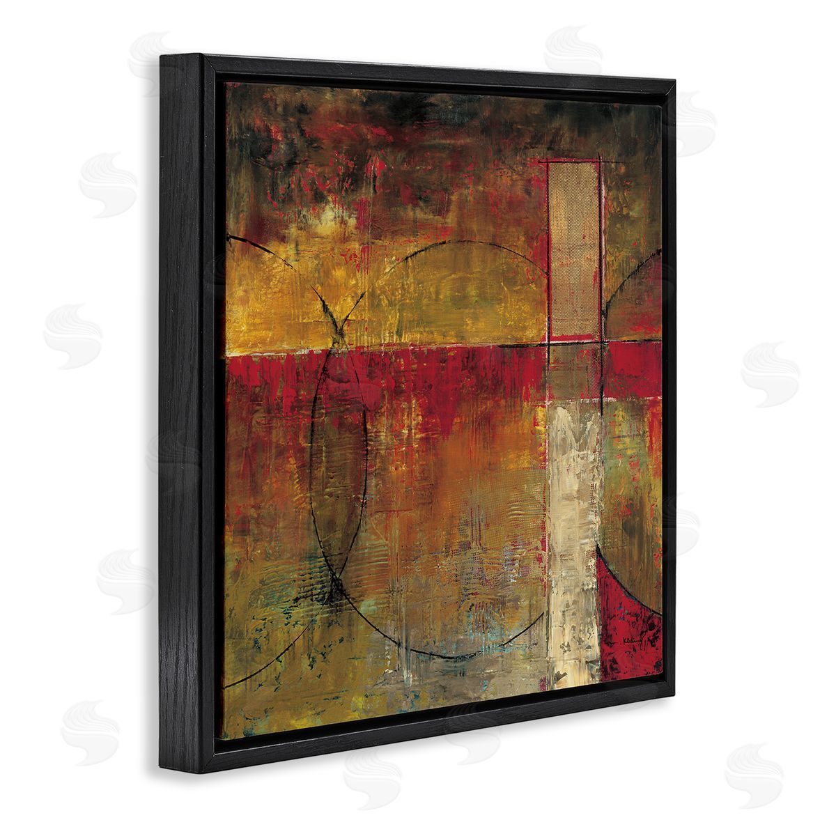 Mike Klung Warm Tone Abstract Shape Composition Red Brown Painting Black Floating Frame Canvas Wall Art Print