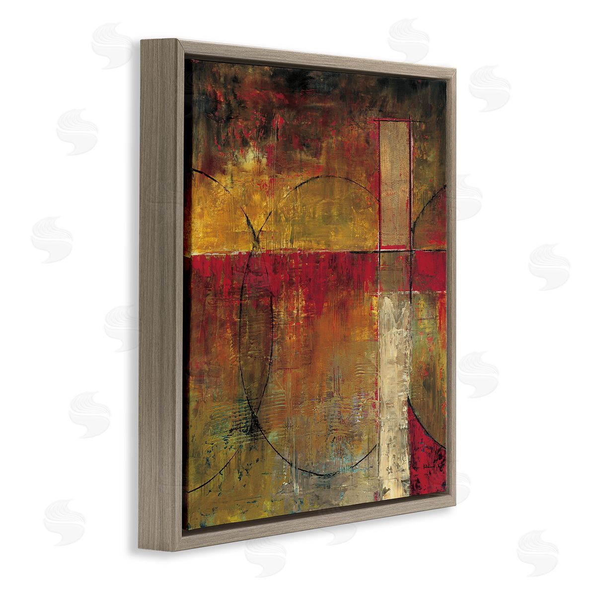 Mike Klung Warm Tone Abstract Shape Composition Red Brown Painting Brown Floating Frame Canvas Wall Art Print
