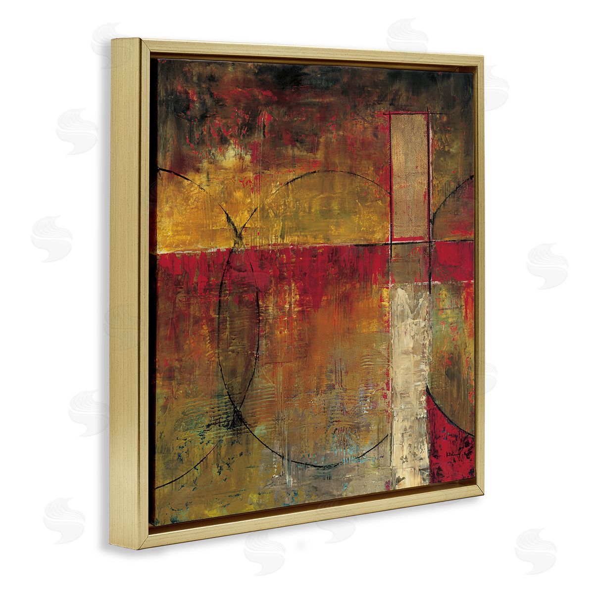 Mike Klung Warm Tone Abstract Shape Composition Red Brown Painting Gold Floating Frame Canvas Wall Art Print