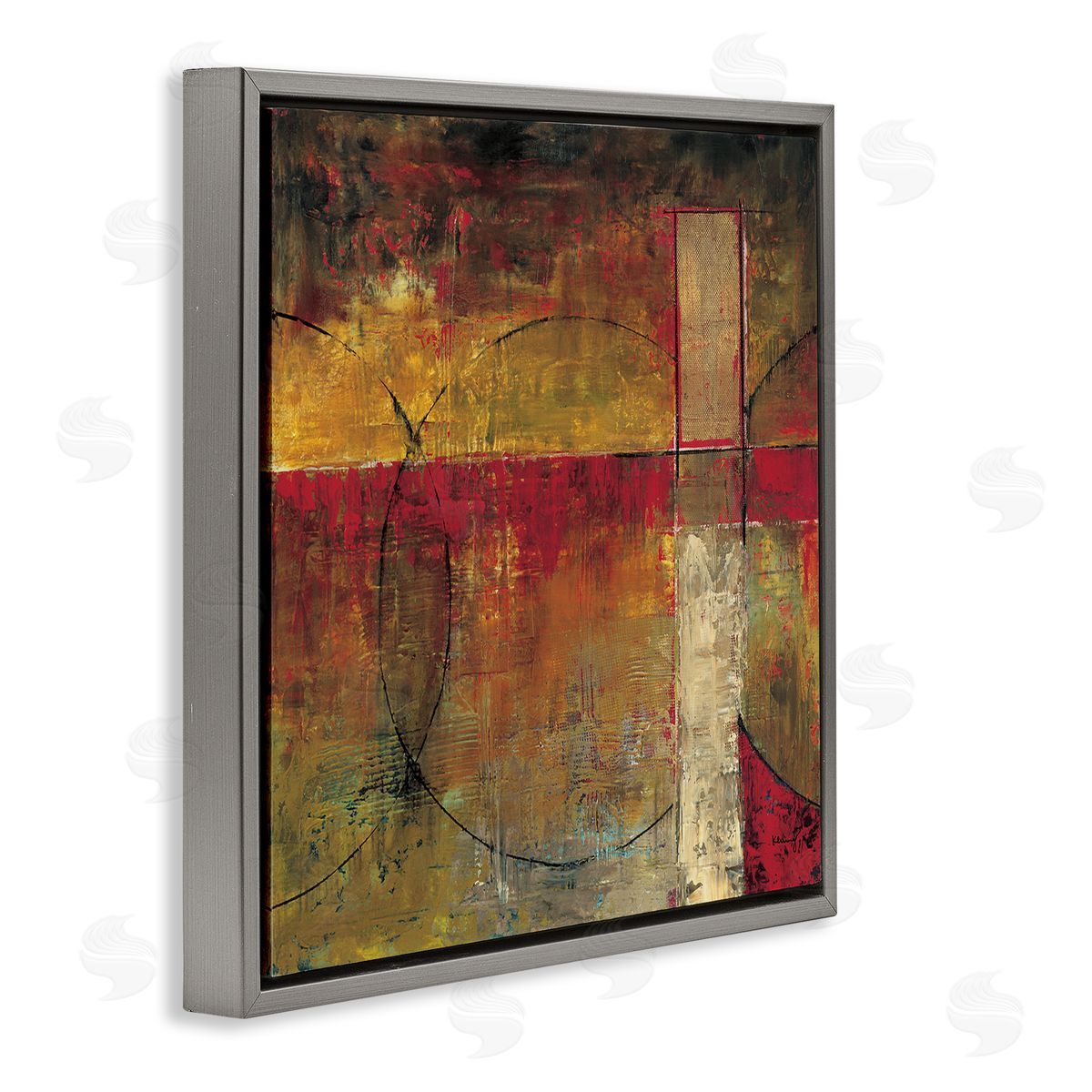 Mike Klung Warm Tone Abstract Shape Composition Red Brown Painting Gray Floating Frame Canvas Wall Art Print