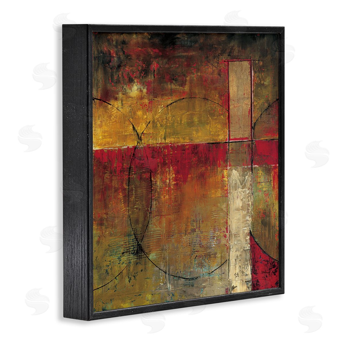 Mike Klung Warm Tone Abstract Shape Composition Red Brown Painting Black Framed Glicee Wall Art Print