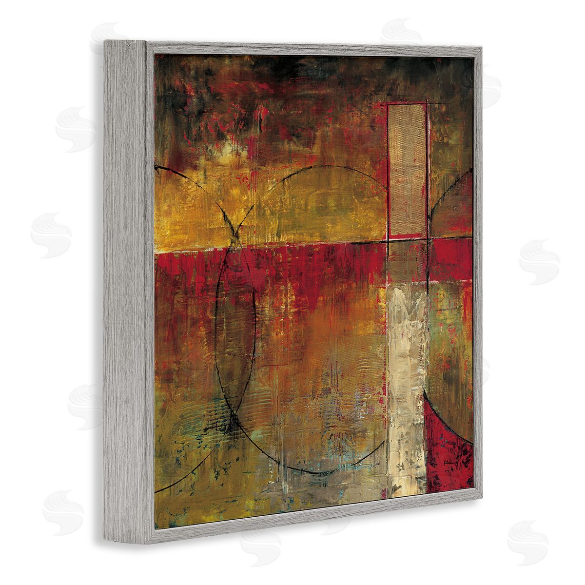 Mike Klung Warm Tone Abstract Shape Composition Red Brown Painting Gray Framed Glicee Wall Art Print