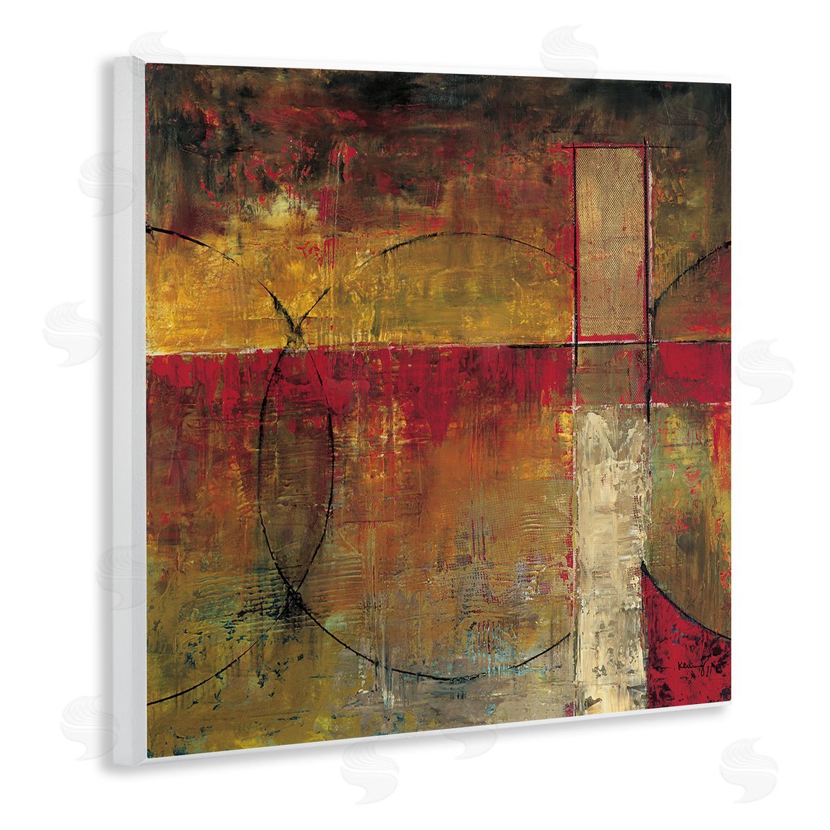 Mike Klung Warm Tone Abstract Shape Composition Red Brown Painting Wooden Wall Plaque Art Print
