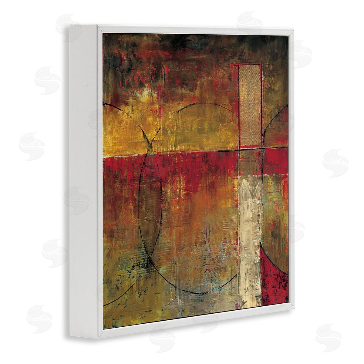 Mike Klung Warm Tone Abstract Shape Composition Red Brown Painting White Framed Glicee Wall Art Print