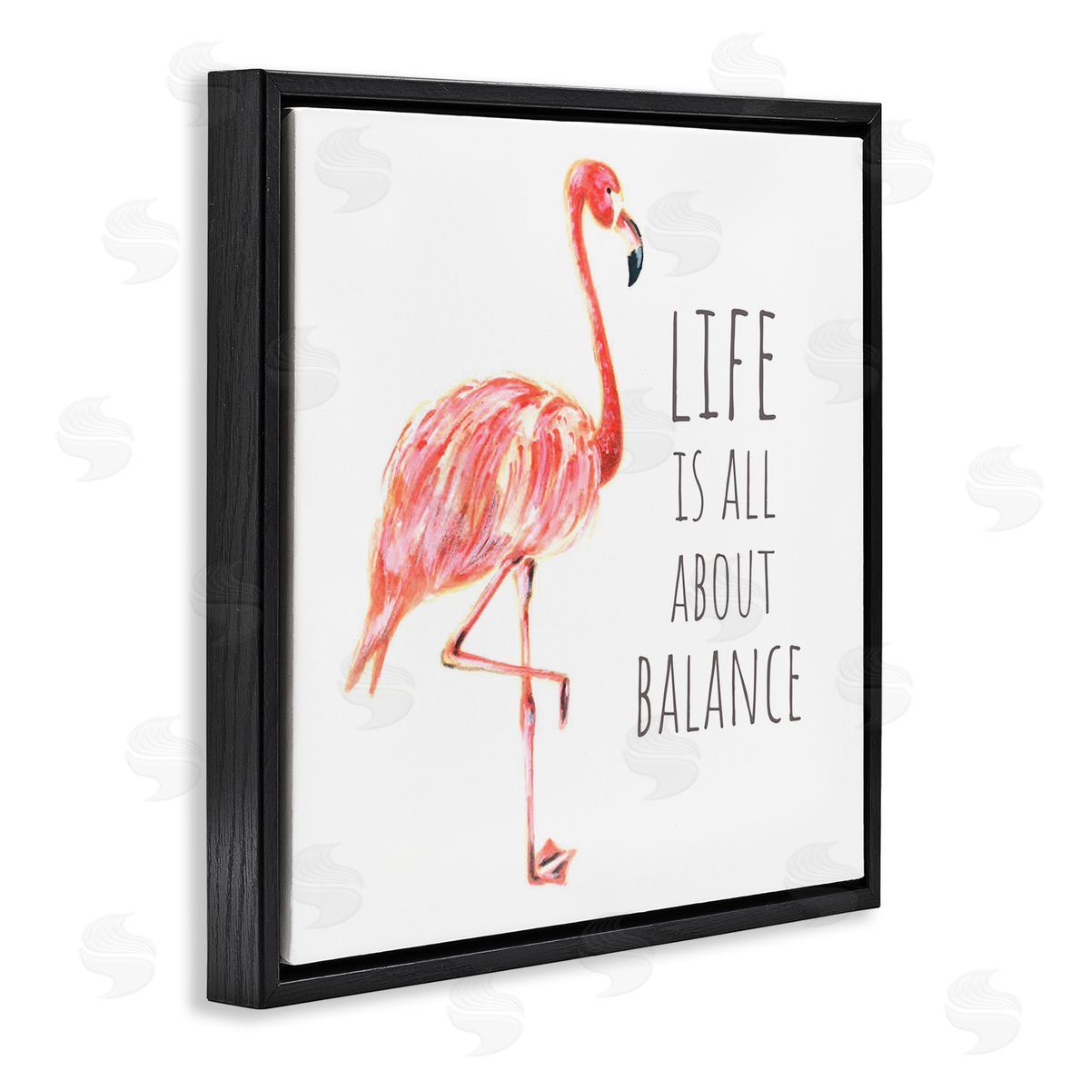 Motivational Balance Flamingo Black Floating Frame Canvas Wall Art, Home Decor by Reesa Qualia