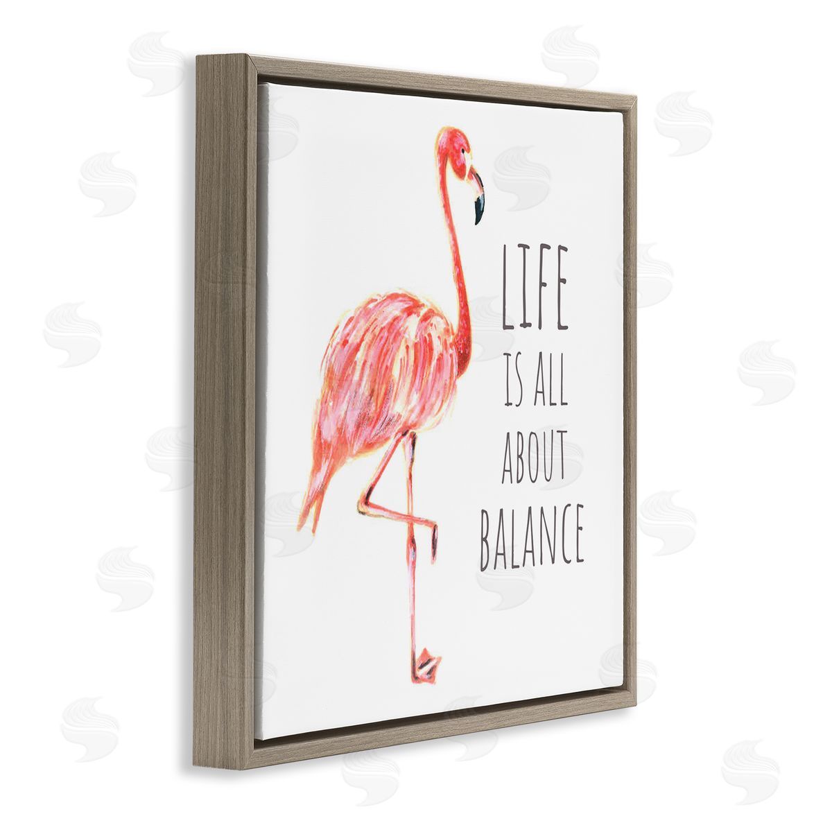 Motivational Balance Flamingo Brown Floating Frame Canvas Wall Art, Home Decor by Reesa Qualia