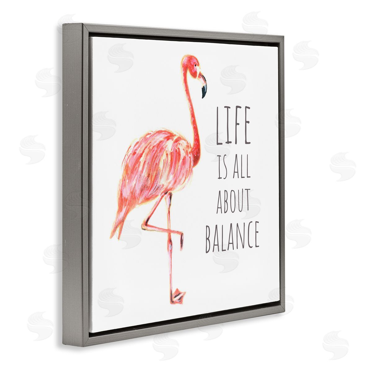 Motivational Balance Flamingo Grey Floating Frame Canvas Wall Art, Home Decor by Reesa Qualia