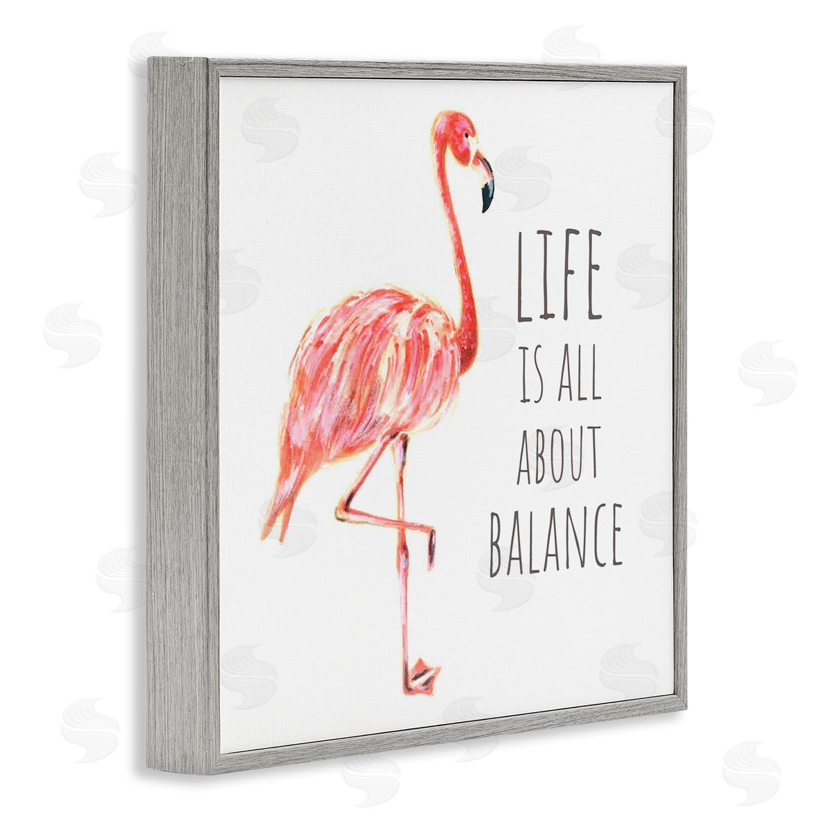 Motivational Balance Flamingo Grey Frame Print Wall Art, Home Decor by Reesa Qualia