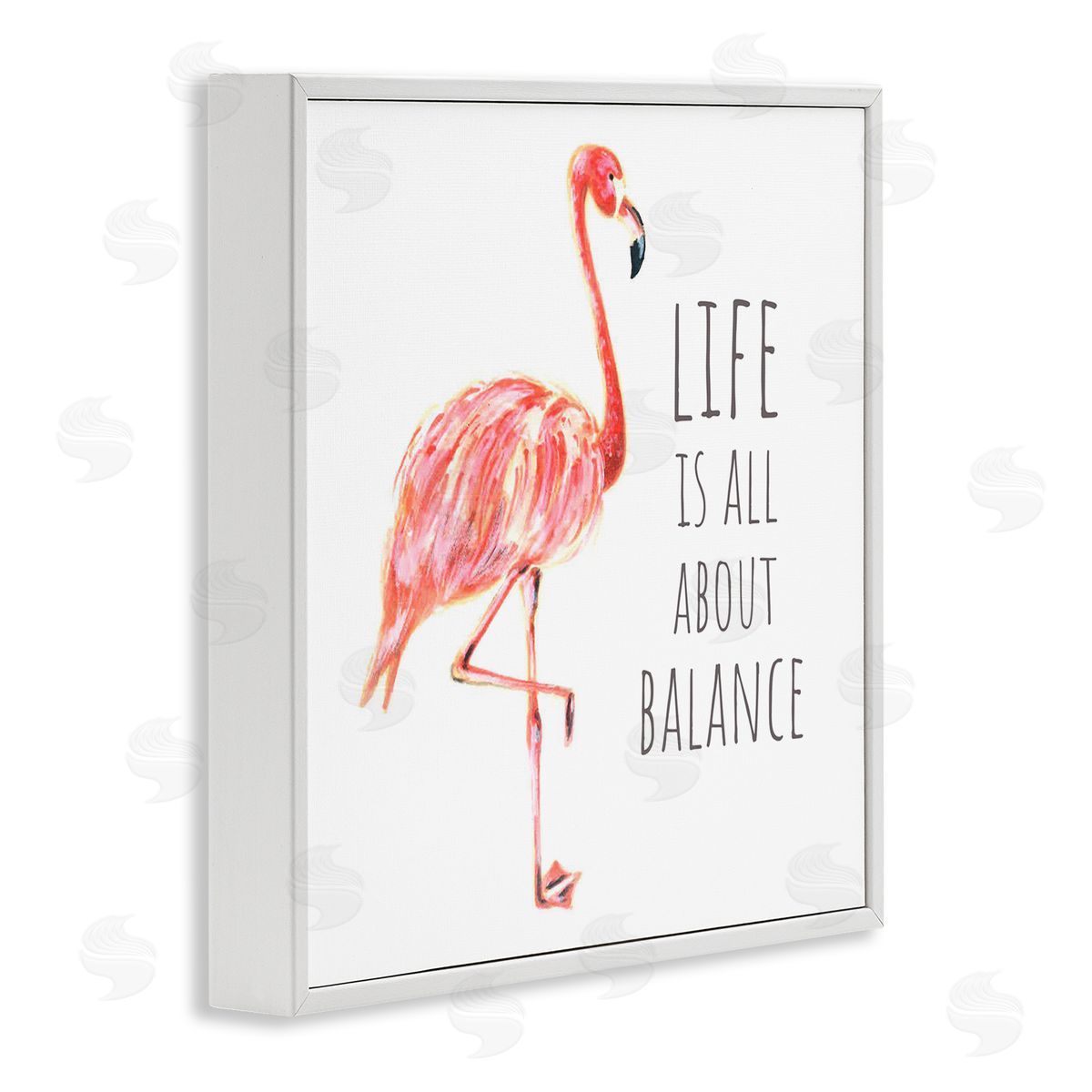 Motivational Balance Flamingo White Frame Print Wall Art, Home Decor by Reesa Qualia