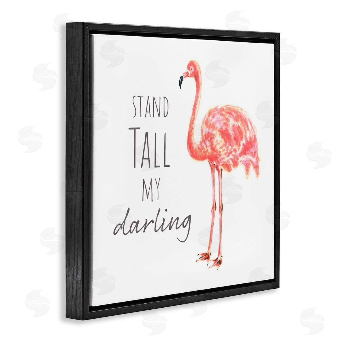 Reesa Qualia Stand Tall My Darling Motivational Phrase Pink Flamingo Black Floating Frame Canvas Wall Art Print