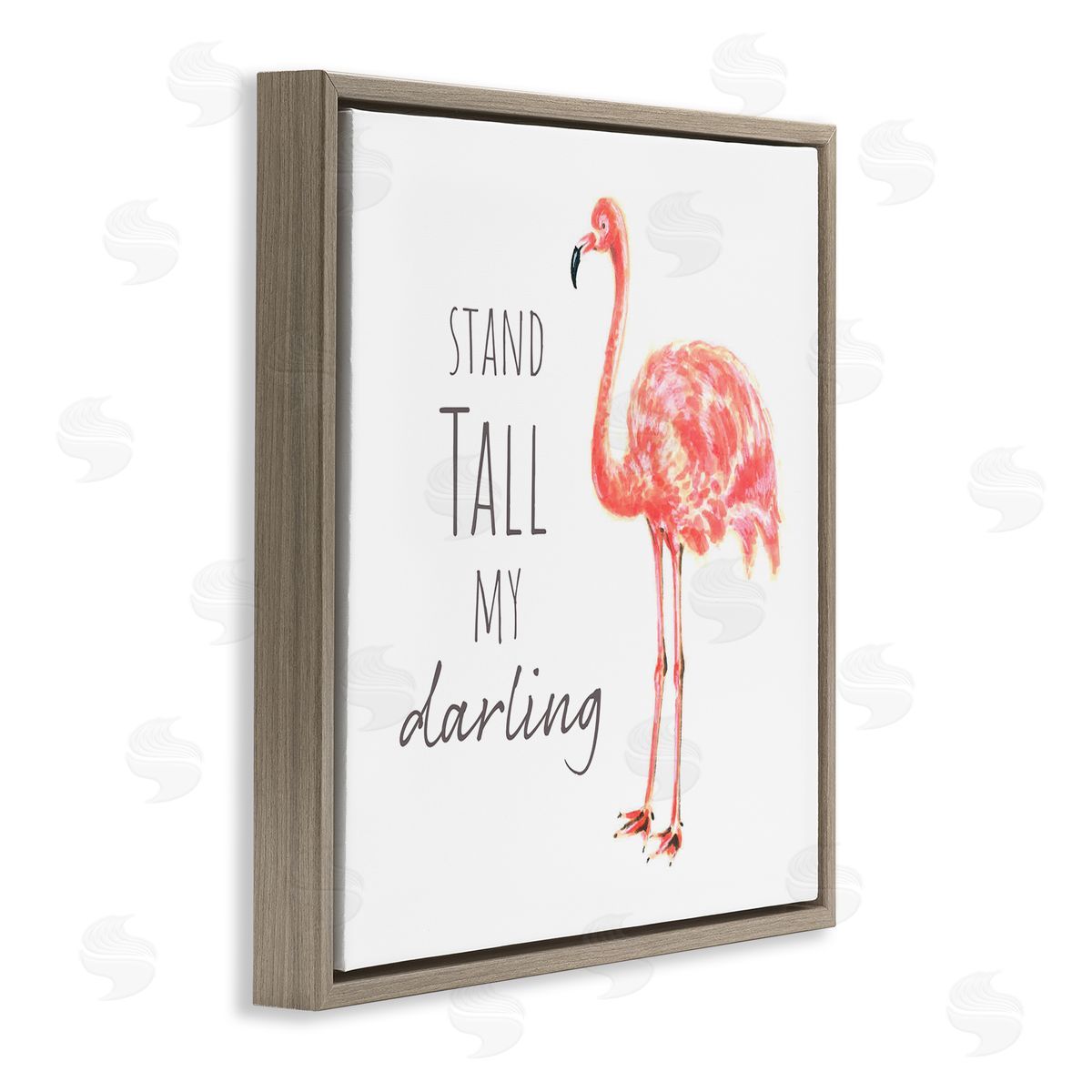 Reesa Qualia Stand Tall My Darling Motivational Phrase Pink Flamingo Brown Floating Frame Canvas Wall Art Print