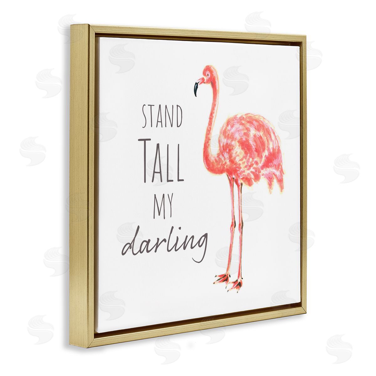 Reesa Qualia Stand Tall My Darling Motivational Phrase Pink Flamingo Gold Floating Frame Canvas Wall Art Print