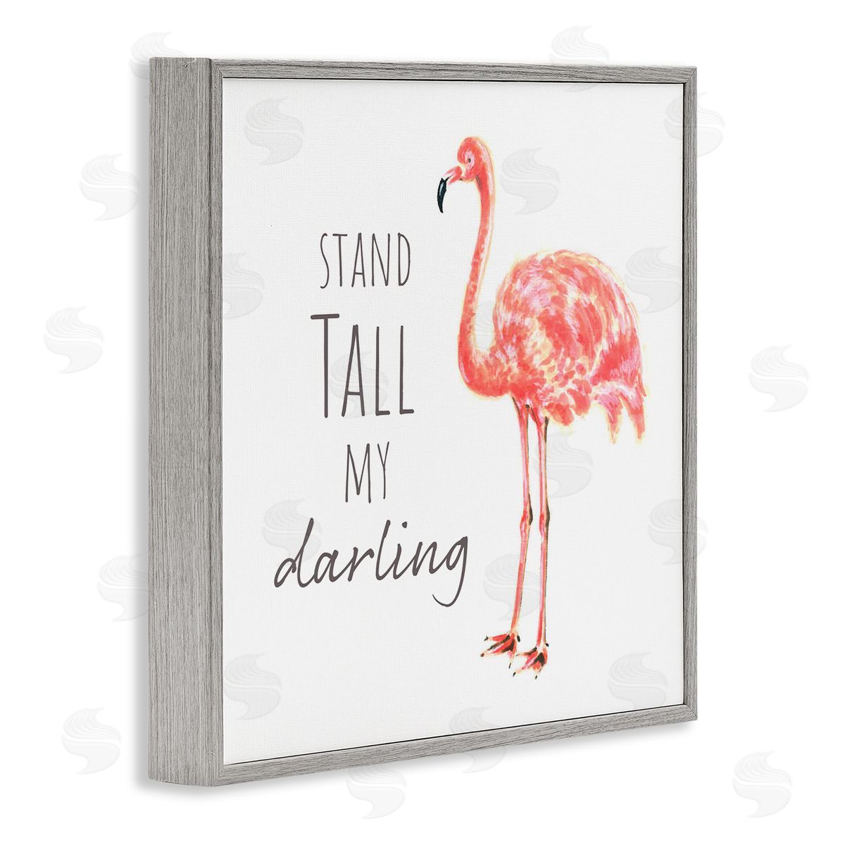 Reesa Qualia Stand Tall My Darling Motivational Phrase Pink Flamingo Gray Framed Glicee Wall Art Print