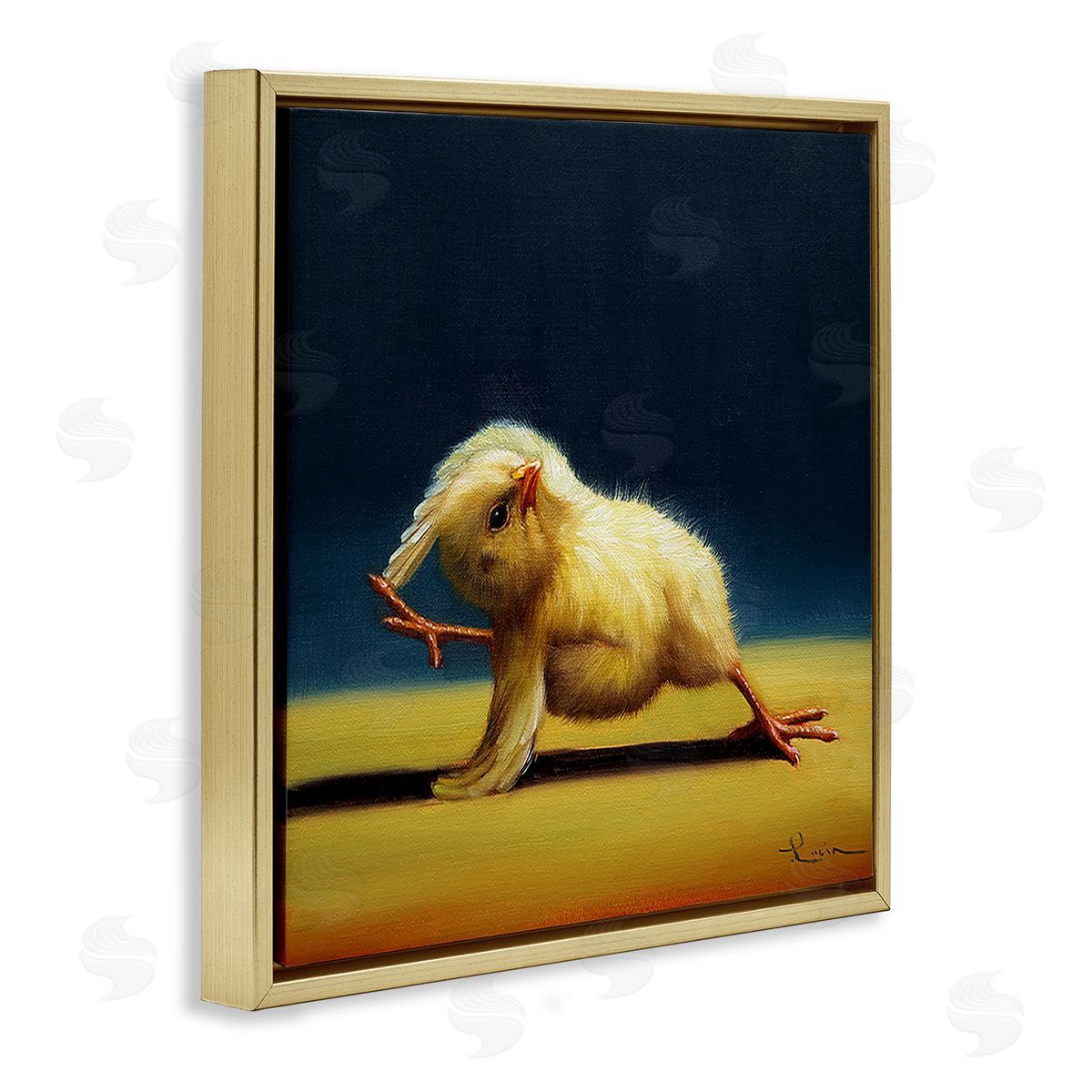 Lucia Heffernan Yoga Chicks Side Angle Pose Funny Animal Painting Gold Floating Frame Canvas Wall Art Print