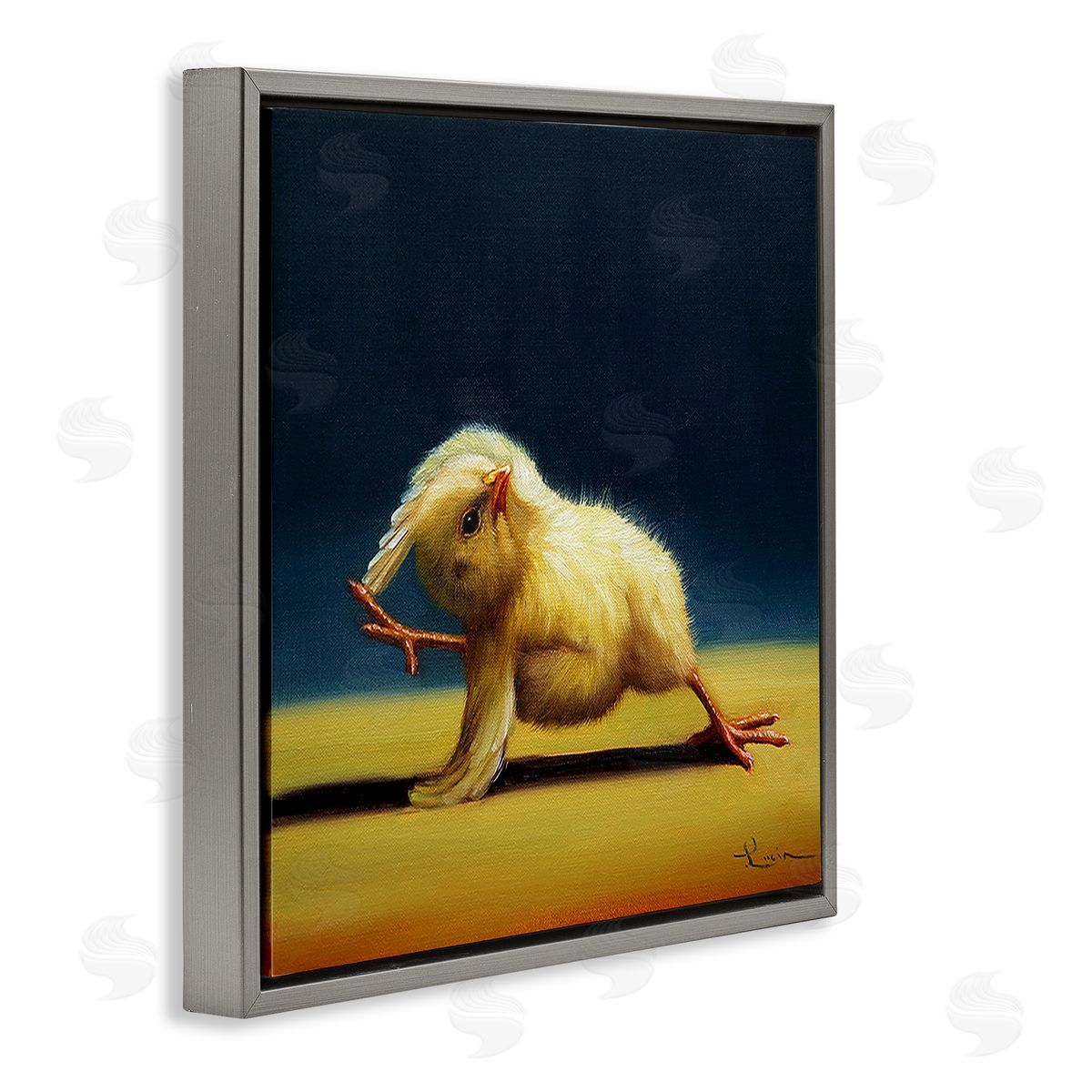 Lucia Heffernan Yoga Chicks Side Angle Pose Funny Animal Painting Gray Floating Frame Canvas Wall Art Print
