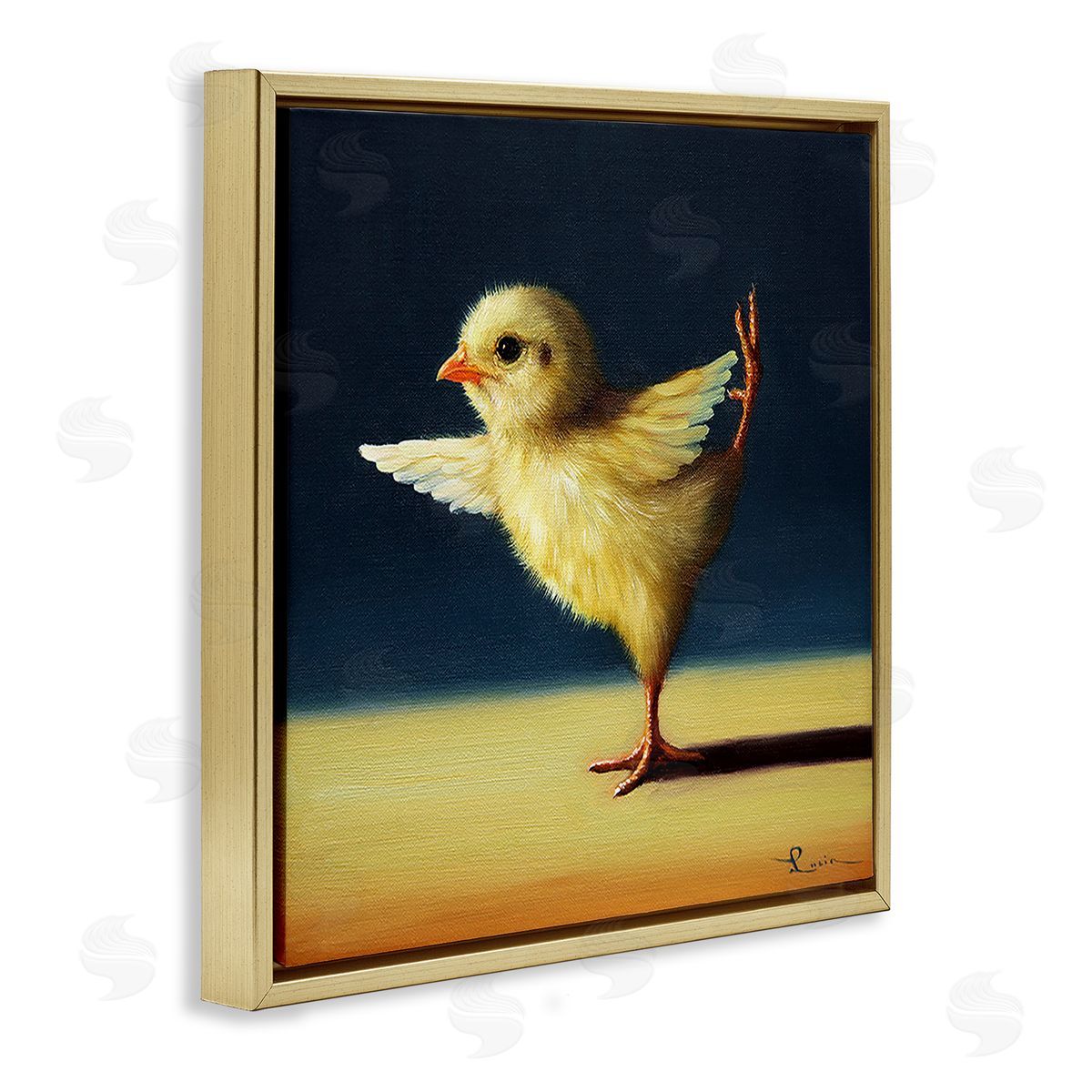 Yoga Chicks Funny Animal Painting Gold Floating Frame Canvas Wall Art, Home Decor by Lucia Heffernan