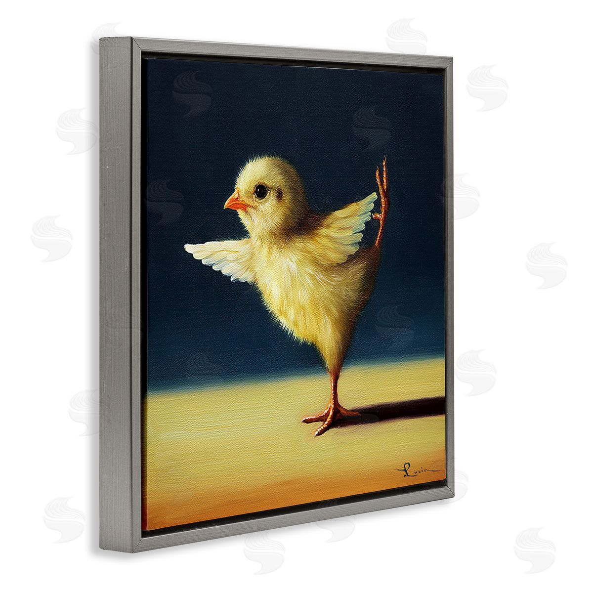 Yoga Chicks Funny Animal Painting Grey Floating Frame Canvas Wall Art, Home Decor by Lucia Heffernan