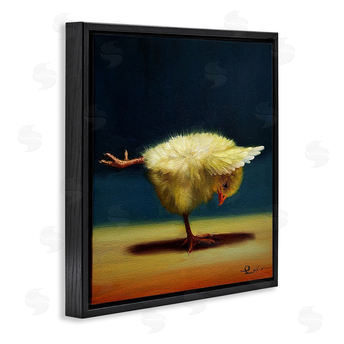 Lucia Heffernan Yoga Chicks Warrior III Pose Funny Animal Painting Black Floating Frame Canvas Wall Art Print