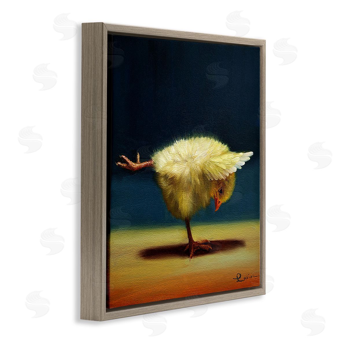 Lucia Heffernan Yoga Chicks Warrior III Pose Funny Animal Painting Brown Floating Frame Canvas Wall Art Print