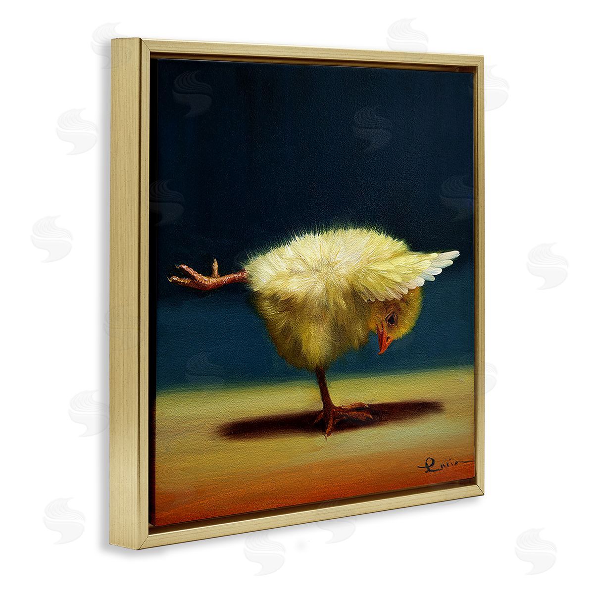 Lucia Heffernan Yoga Chicks Warrior III Pose Funny Animal Painting Gold Floating Frame Canvas Wall Art Print