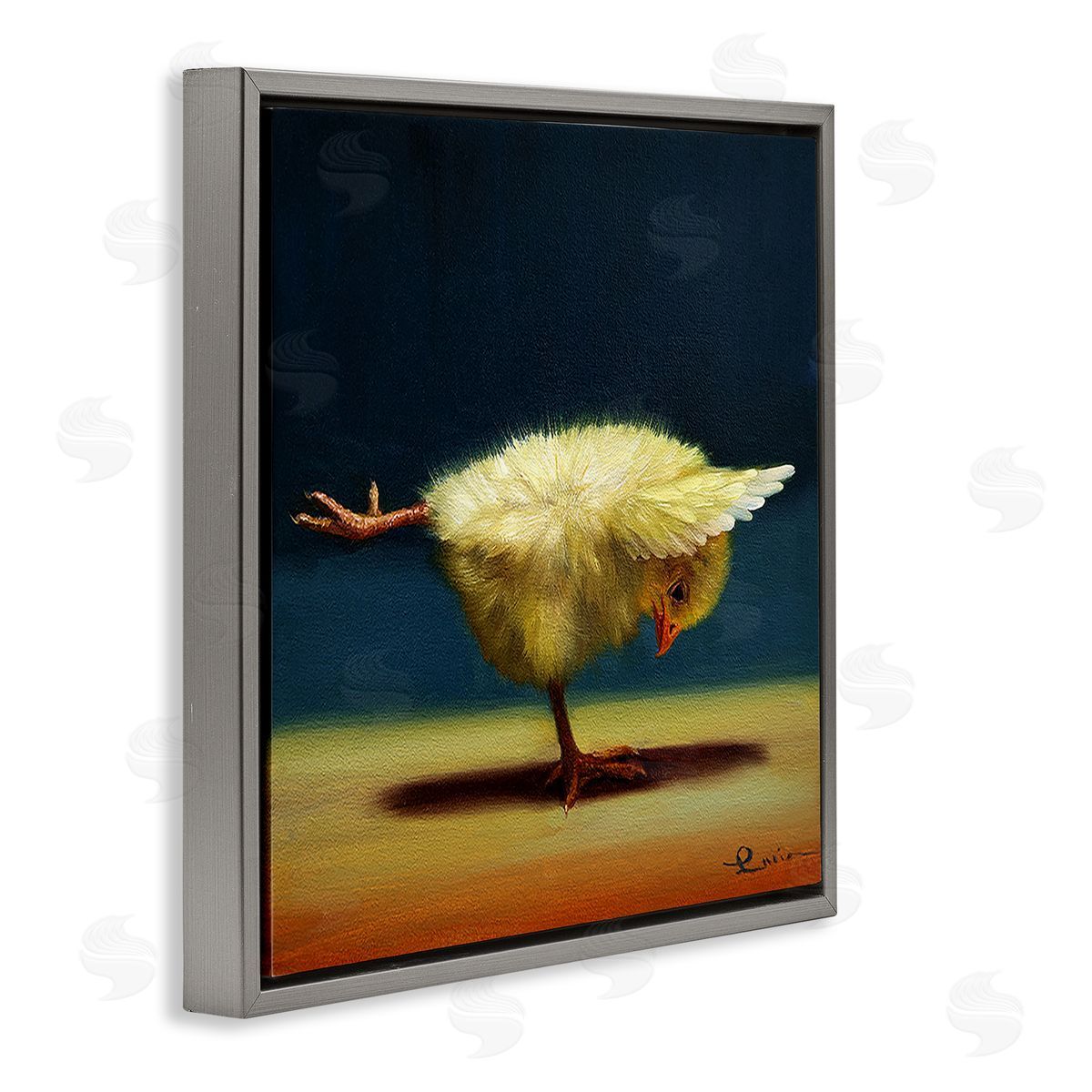 Lucia Heffernan Yoga Chicks Warrior III Pose Funny Animal Painting Gray Floating Frame Canvas Wall Art Print