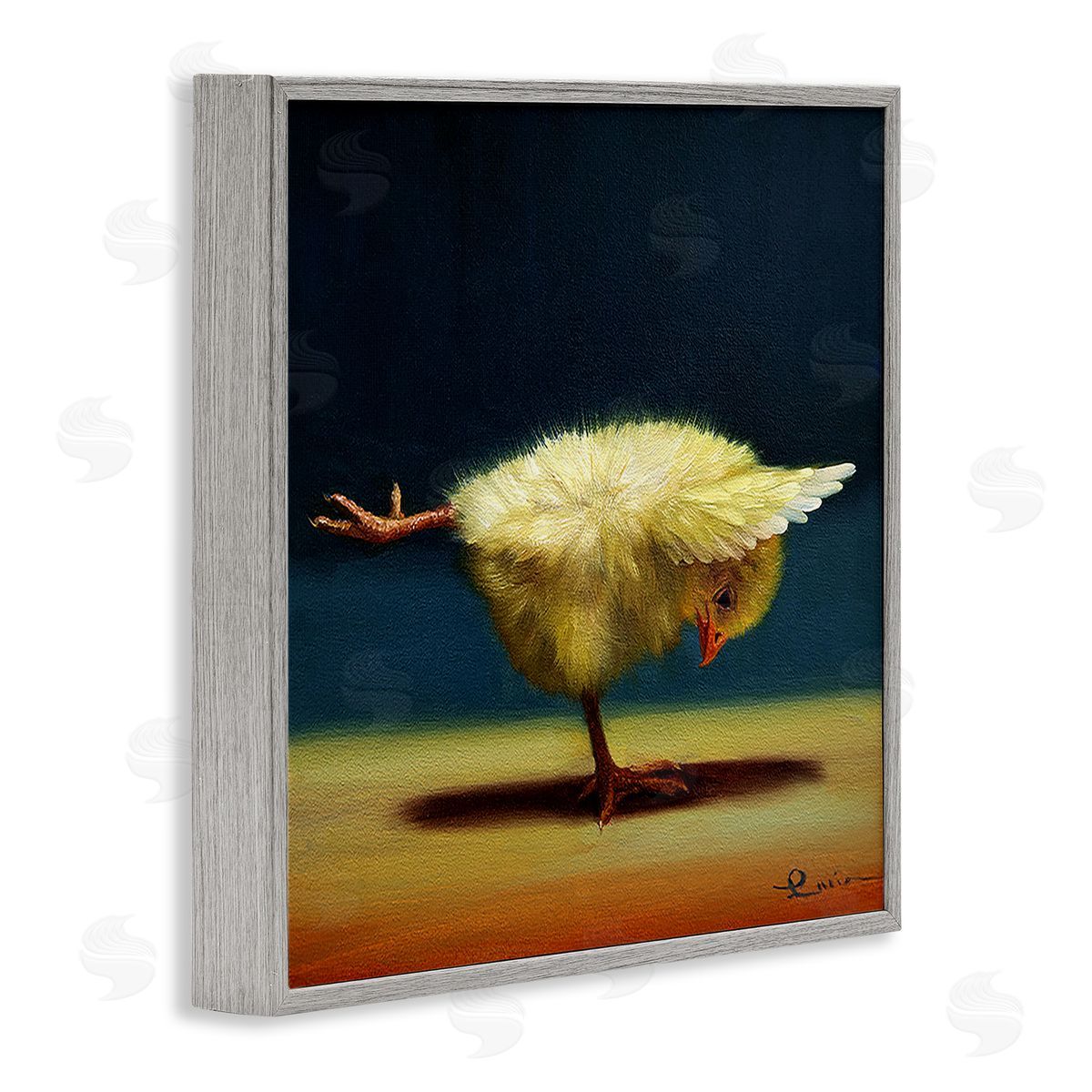 Lucia Heffernan Yoga Chicks Warrior III Pose Funny Animal Painting Gray Framed Glicee Wall Art Print