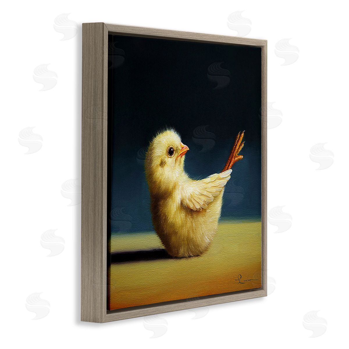 Lucia Heffernan Yoga Chicks Boat Pose Funny Farm Bird Painting Brown Floating Frame Canvas Wall Art Print