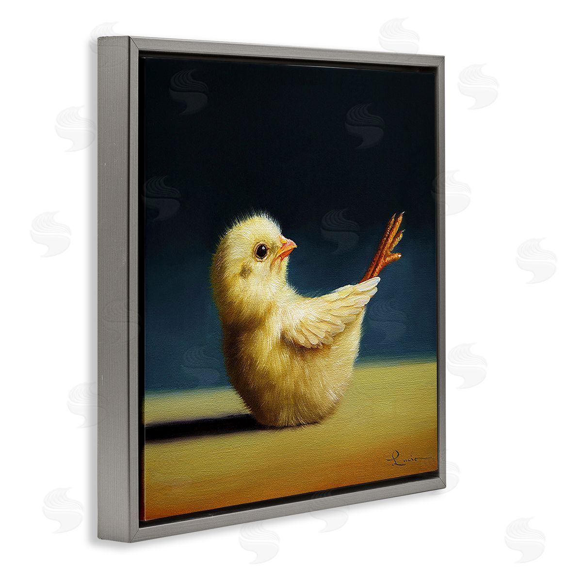 Lucia Heffernan Yoga Chicks Boat Pose Funny Farm Bird Painting Gray Floating Frame Canvas Wall Art Print