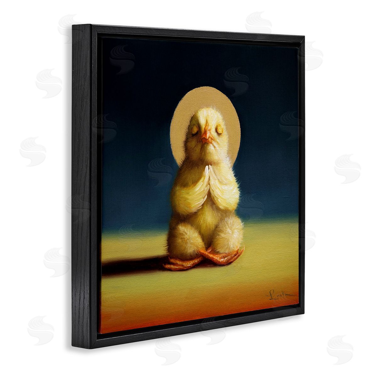 Meditating Yoga Chick Black Floating Frame Canvas Wall Art, Home Decor by Lucia Heffernan