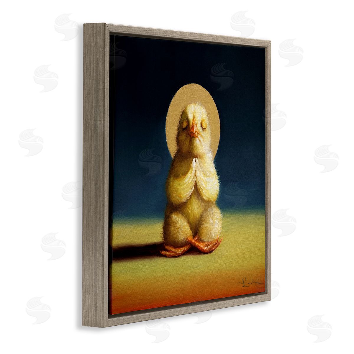 Meditating Yoga Chick Brown Floating Frame Canvas Wall Art, Home Decor by Lucia Heffernan