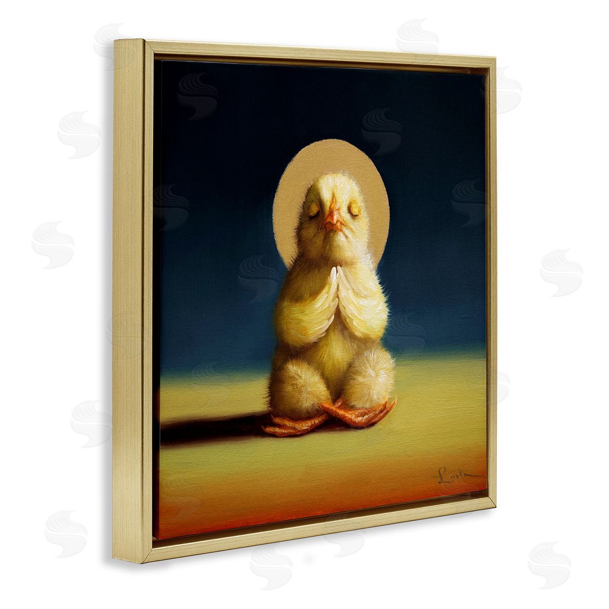 Meditating Yoga Chick Gold Floating Frame Canvas Wall Art, Home Decor by Lucia Heffernan