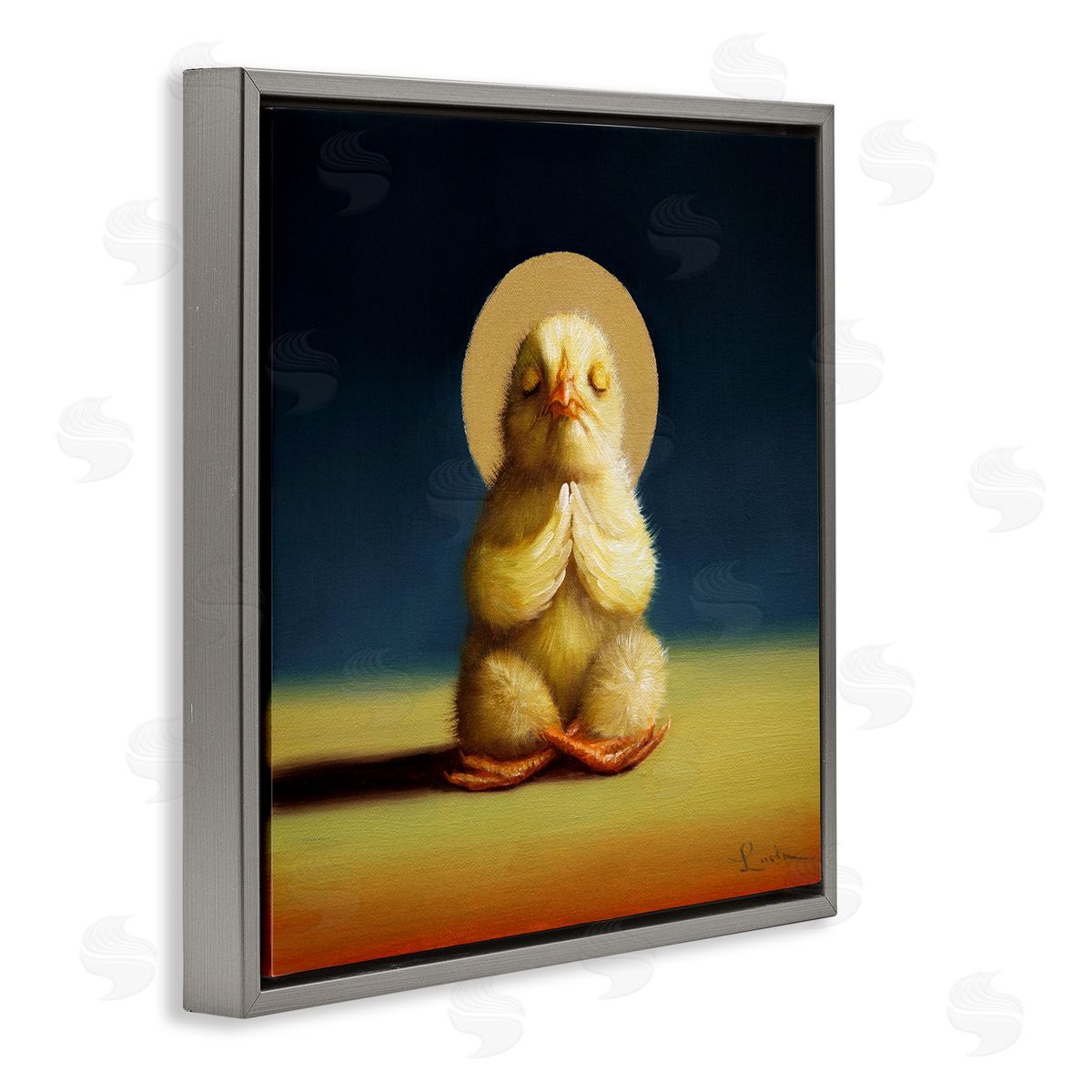 Meditating Yoga Chick Grey Floating Frame Canvas Wall Art, Home Decor by Lucia Heffernan