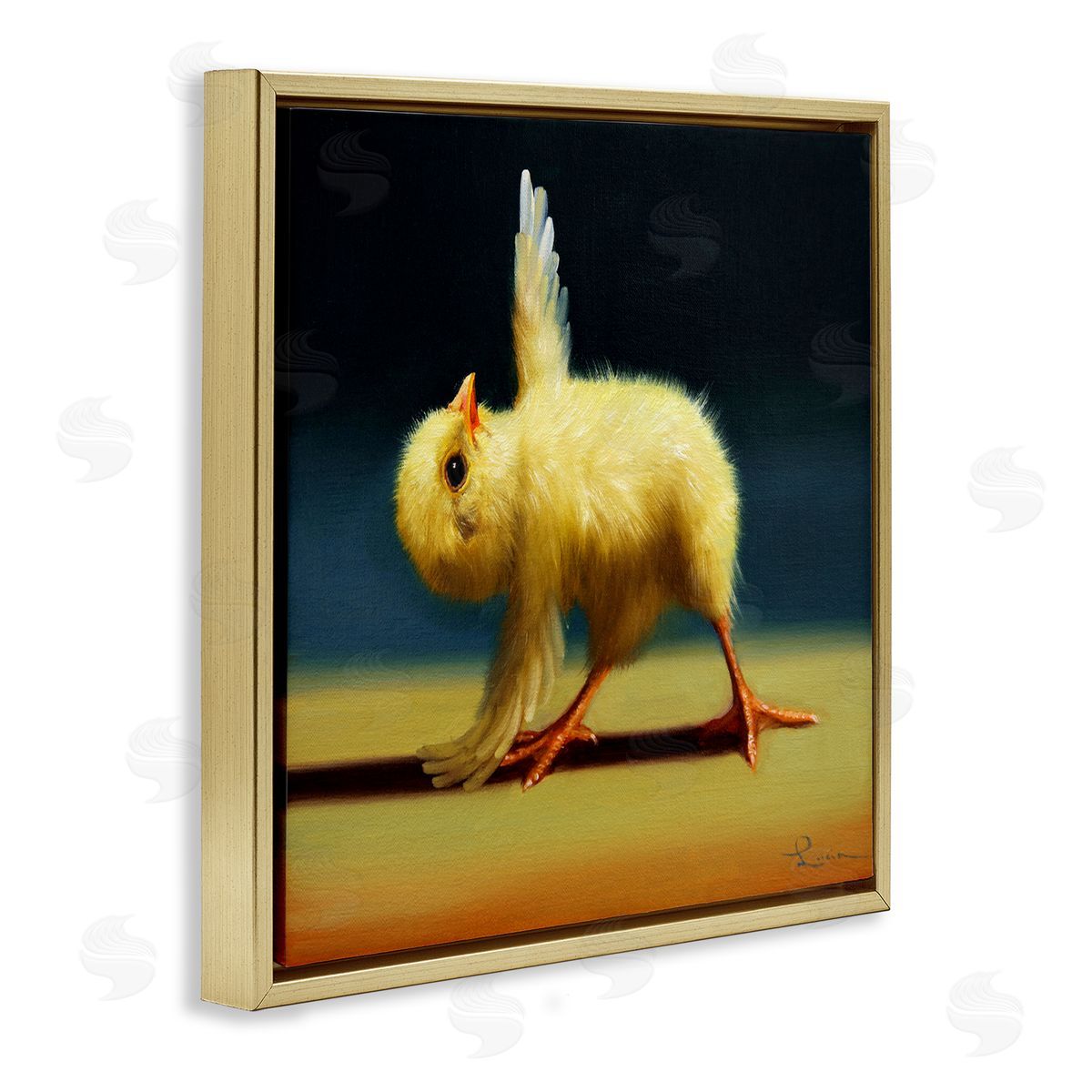 Lucia Heffernan Yoga Chicks Triangle Pose Funny Farm Animal Painting Gold Floating Frame Canvas Wall Art Print