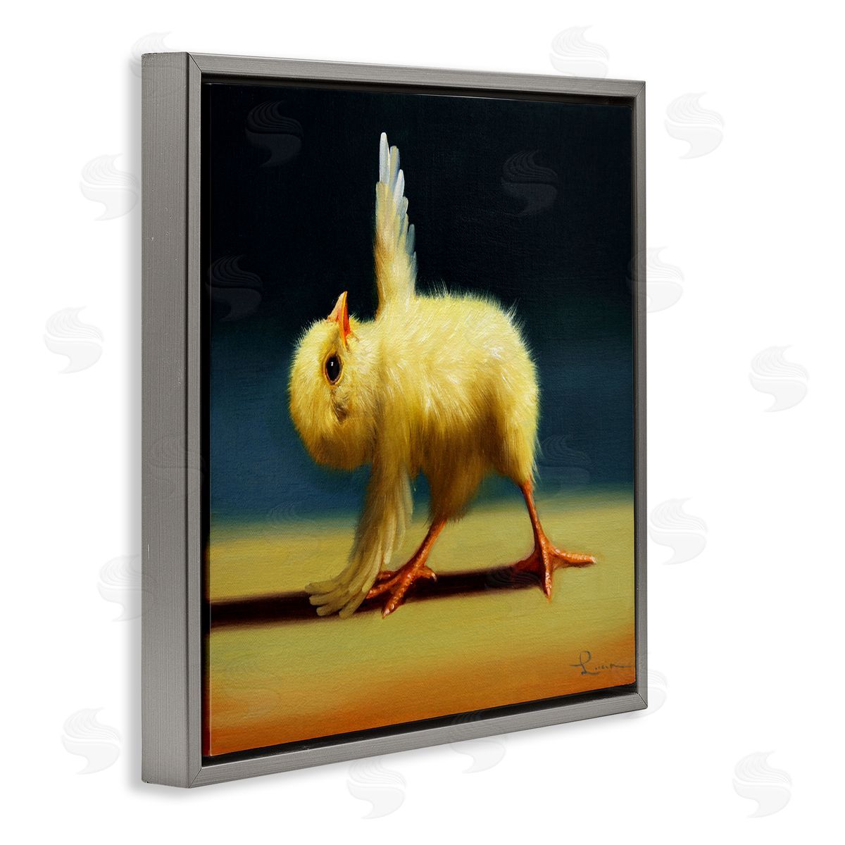 Lucia Heffernan Yoga Chicks Triangle Pose Funny Farm Animal Painting Gray Floating Frame Canvas Wall Art Print