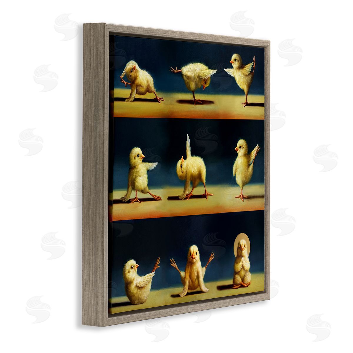 Yoga Chicks Stretching Meditation Brown Floating Frame Canvas Wall Art, Home Decor by Lucia Heffernan